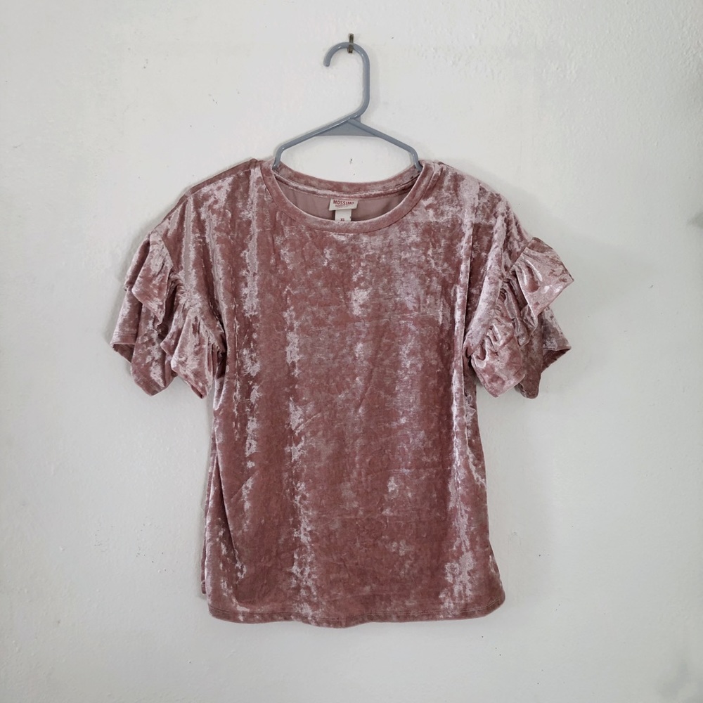Pink velvet ruffle blouse - Picture 1 of 5